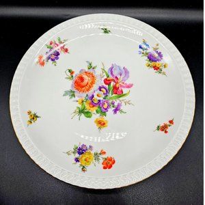 Bareuther Waldsassen Bavaria Germany 11 3/4" Serving Plate Cake Plate Vtg Floral